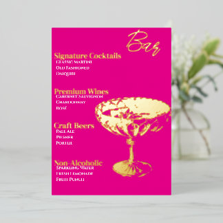 Pink Gold-Foiled Cocktail Party Bar Menu