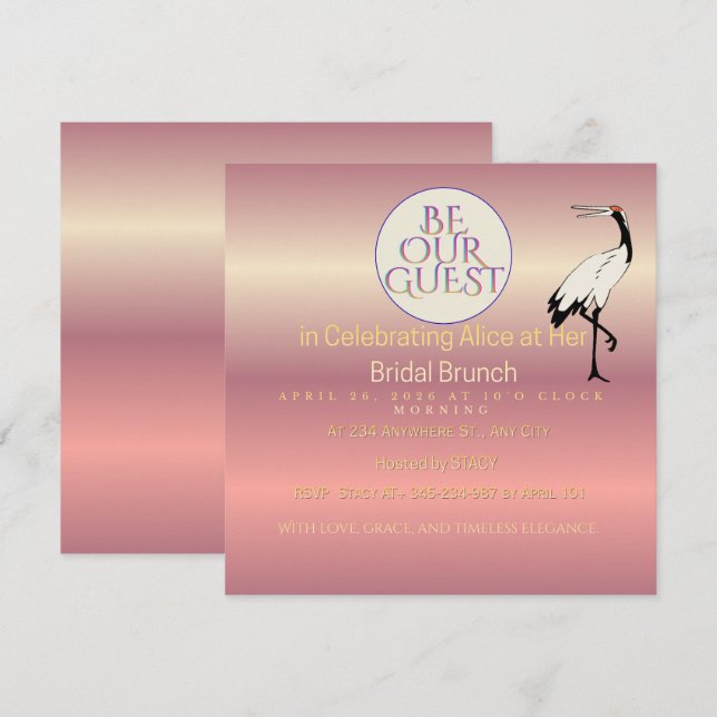  Pink & Gold Foliage Bride to Be Invitation | Chi (Front/Back)
