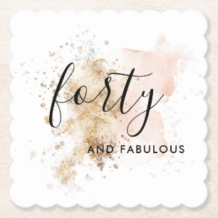 Pink & Gold Forty 40th Birthday Paper Coasters