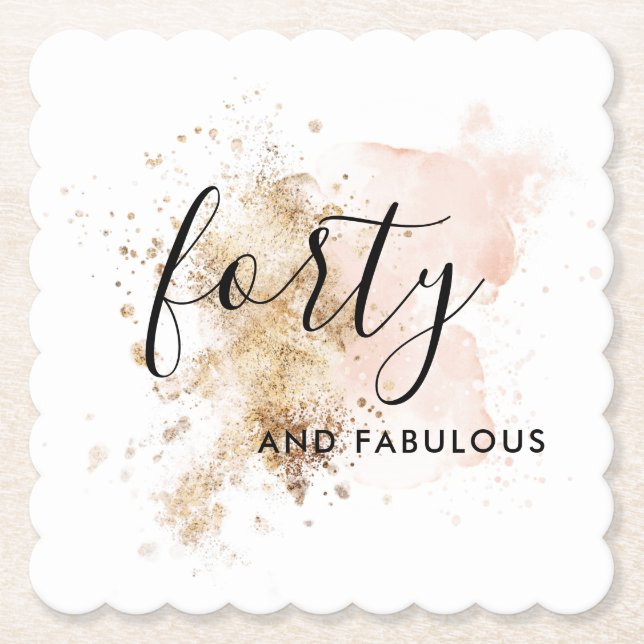 Pink & Gold Forty 40th Birthday Paper Coasters  (Front)