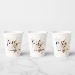 Pink & Gold Forty & Fabulous 40th Birthday  Paper Cups