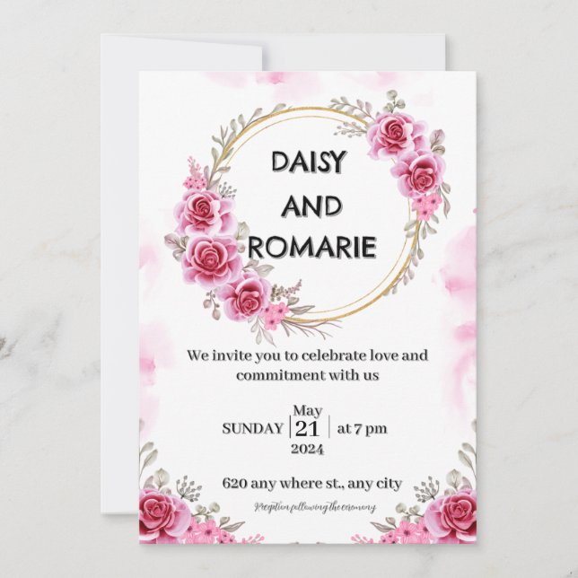 Pink Gold Free Wedding Invitation (Front)