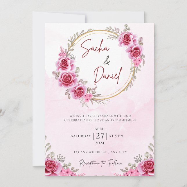 Pink Gold Free Wedding Invitation (Front)