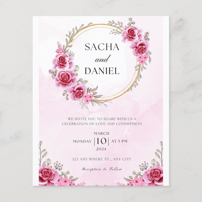 Pink Gold Free Wedding Invitation (Front)