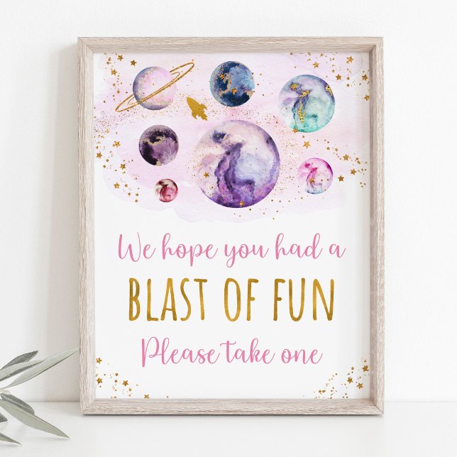 Pink Gold Galaxy Space Birthday Favour Sign (Creator Uploaded)