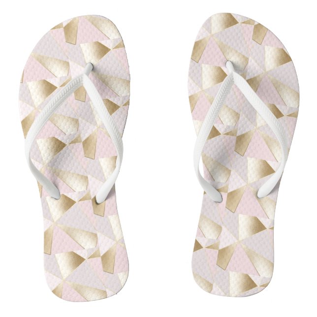 Pink Gold Geometric Flip Flops (Footbed)