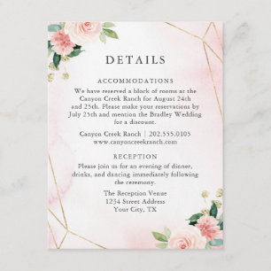 Pink & Gold Geometric Floral Guest Details Card