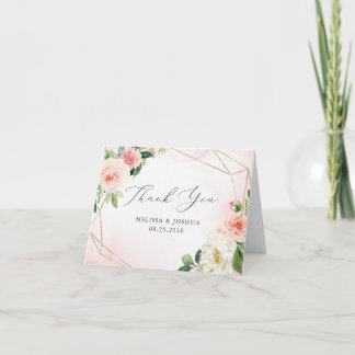 Pink & Gold Geometric Floral Thank You Card