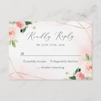 Pink & Gold Geometric Floral Watercolor RSVP Card