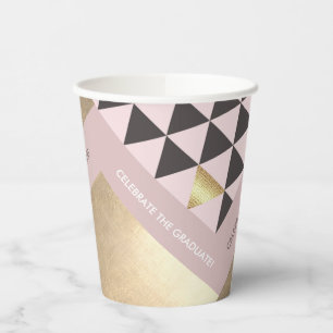 Pink Gold Geometric Pattern Graduation Party Paper Cups