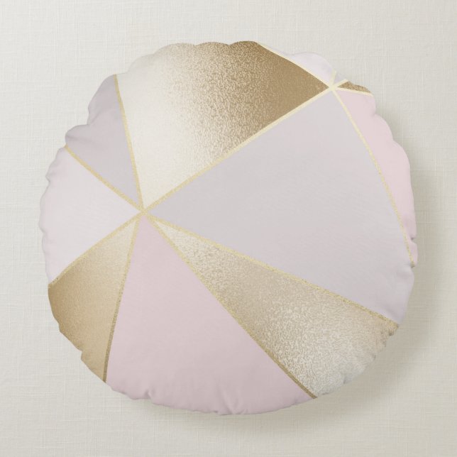 Pink Gold Geometric  Round Cushion (Front)