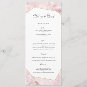 Pink gold geometric Wedding Menu or Program Card