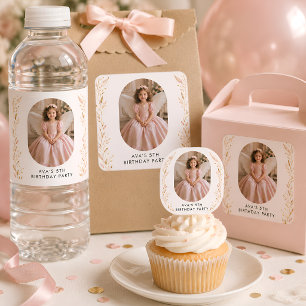 Pink Gold Girl 5th Birthday Party Favour Sticker