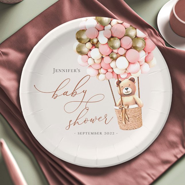 Pink Gold Girl We Can Bearly Wait! Baby Shower  Paper Plate (Creator Uploaded)