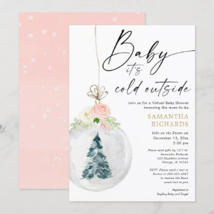Pink gold girl Winter Virtual baby shower Invitation