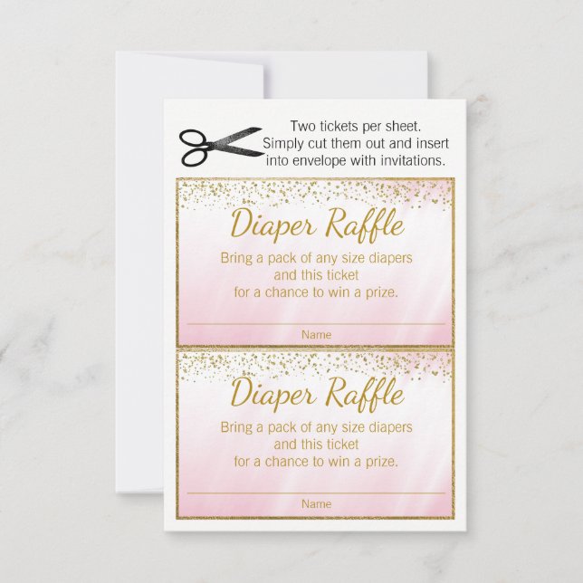 Pink Gold Girls Diaper Raffle Tickets (Front)
