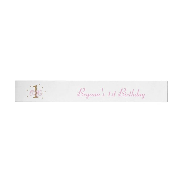 Pink & Gold Girls ONE 1st Birthday Party Wraparound Address Label (Individual)
