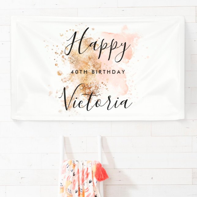 Pink Gold Girly Feminine Happy 40Th Birthday  Banner (Creator Uploaded)