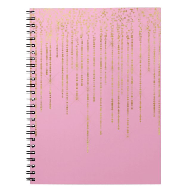 Pink Gold Glam Confetti Stripes Dots Notebook (Front)
