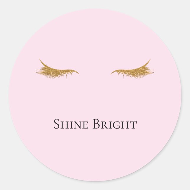 Pink Gold Glam Glitter Eyelashes Classic Round Sticker (Front)