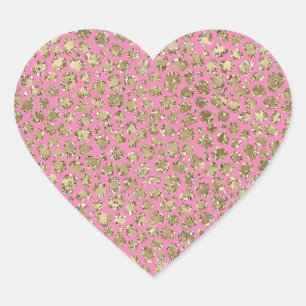 Pink Gold Glam Glitter Glitz Leopard Print       Heart Sticker