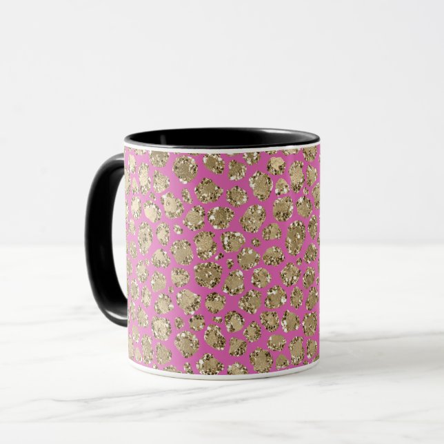 Pink Gold Glam Glitter Leopard   Mug (Front Left)