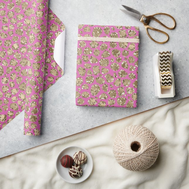 Pink Gold Glam Glitter Leopard   Wrapping Paper (Crafts)