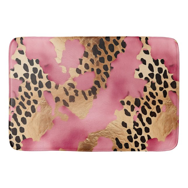 Pink Gold Glam Leopard Bath Mat (Front)