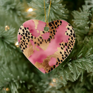 Pink Gold Glam Leopard Ceramic Tree Decoration