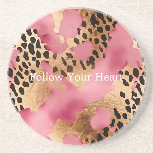 Pink Gold Glam Leopard Coaster (Front)