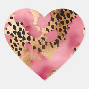 Pink Gold Glam Leopard Heart Sticker