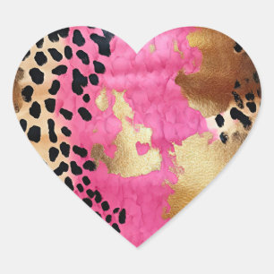 Pink Gold Glam Leopard Print Abstract Heart Sticker