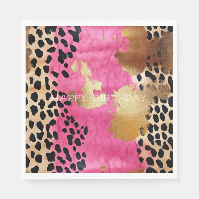 Pink Gold Glam Leopard Print Abstract Napkin (Front)