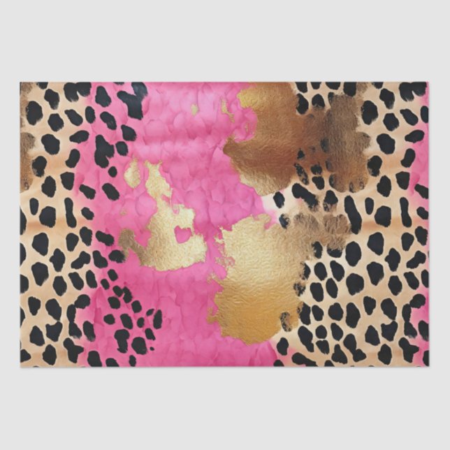 Pink Gold Glam Leopard Print Abstract Tissue Paper (Front)