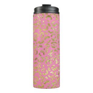 Pink Gold Glam Leopard Print Thermal Tumbler