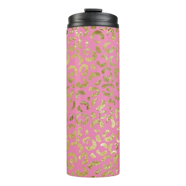 Pink Gold Glam Leopard Print Thermal Tumbler (Front)