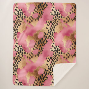 Pink Gold Glam Leopard Sherpa Blanket