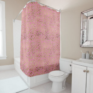 Pink Gold Glam Leopard Shower Curtain