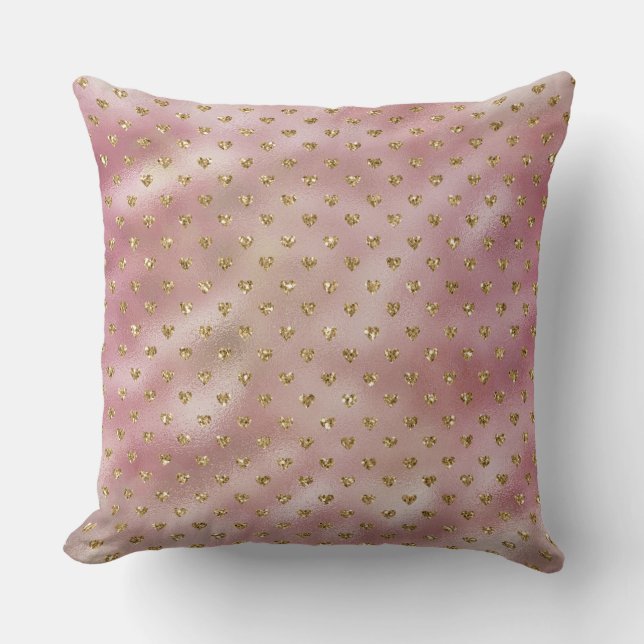 Pink Gold Glam Ombre Gold Glitter Hearts Cushion (Front)