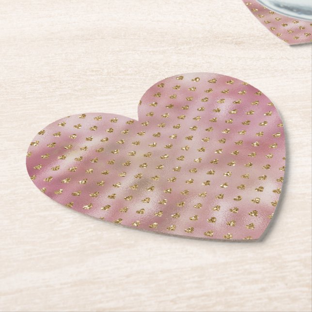 Pink Gold Glam Ombre Gold Glitter Hearts Paper Coaster (Angled)