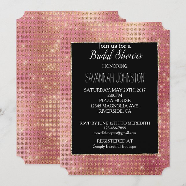 Pink Gold Glam Sparkle Invitation (Front/Back)