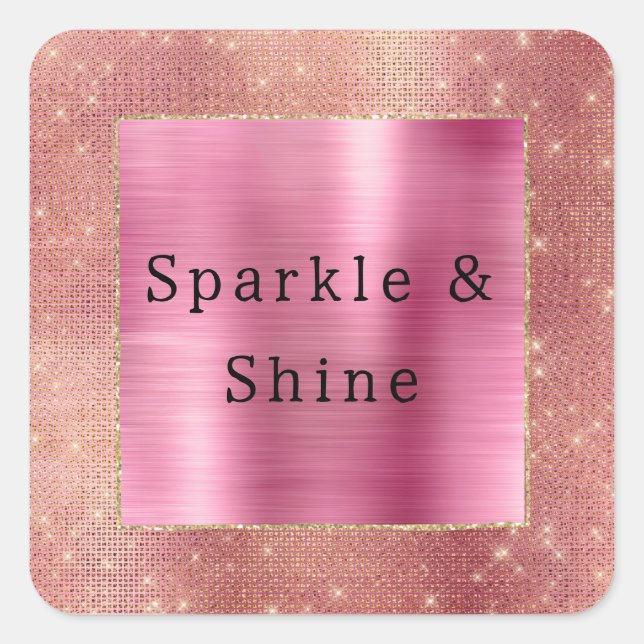 Pink Gold Glam Sparkle Square Sticker (Front)