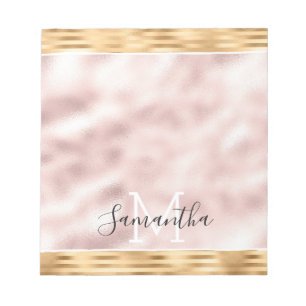 Pink Gold Glam Stripes personalised Monogram Notepad
