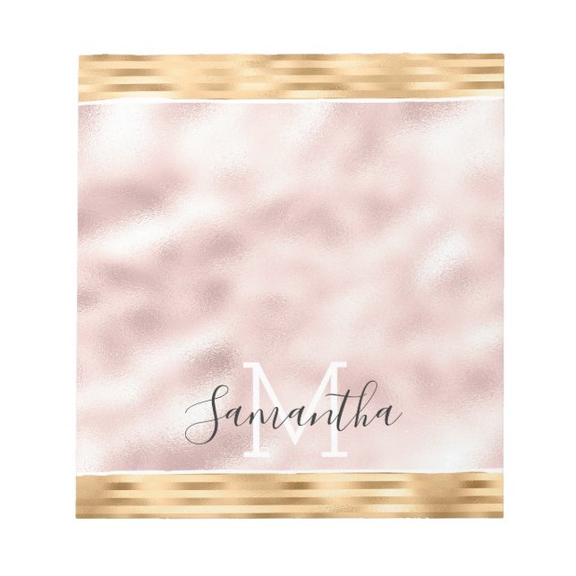 Pink Gold Glam Stripes personalised Monogram Notepad (Front)