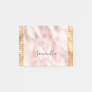 Pink Gold Glam Stripes personalised Monogram Post-it Notes