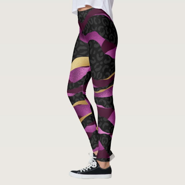 Pink Gold Gliter and Black Leopard Yoga Leggings (Left)
