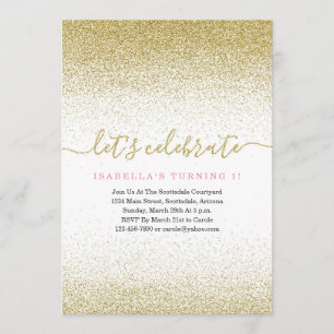 Pink & Gold Glitter 1st Birthday Invitation  FIRST