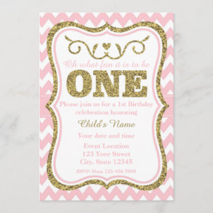 Pink Gold Glitter 1st Birthday Invite