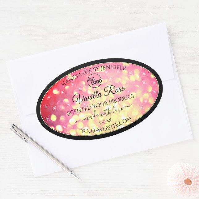 Pink Gold Glitter Add Logo Product Packaging Label (Envelope)