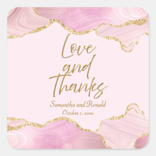 Pink & Gold Glitter Agate Love and Thanks Wedding Square Sticker